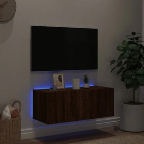barna tölgyszínű fali TV-szekrény LED-del 80x35x31 cm