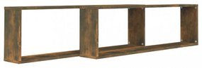 2 db füstös tölgy színű szerelt fa fali kockapolc 100x15x30 cm