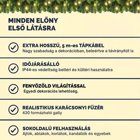 ANDREA karácsonyi girland világítással és távirányítóval, 5 m, zöld Casaria