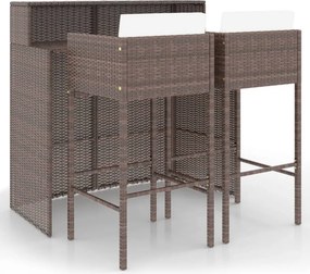 vidaXL 3 részes barna polyrattan kerti bárszett párnákkal