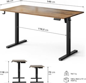 Állítható magasságú íróasztal Nojo Light 140 cm x 60 cm sötétbarna