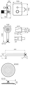 F-Design Ardesia, rejtett zuhanygarnitúra esőfejjel 30 cm, matt fekete-rózsa arany, FD1-ARD-7PSET1-25