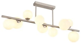 Globo 56140-9D Mennyezeti lámpa fém nikkel matt, üveg fehér, HxSzxM.: 870x280x370mm, üveg átmérő: 5x10cm, 4x12cm, benne 9x G9 LED 3.5W 230V, 350lm forrás, 310lm kimenet, 3000K