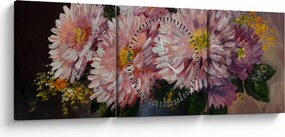 Kép - olajfestmény, virágok a vázában (órával) (90x30 cm)