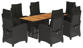 7 részes fekete polyrattan kerti étkezőgarnitúra párnával
