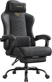 Ergonomikus játékos szék lábtartóval, karfákkal, tintafekete