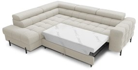 Krémszínű buklé kinyitható-tárolóhelyes sarokkanapé (bal oldali-L alakú) Ferucce – ELTAP