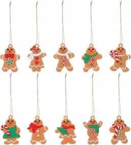 Mézeskalács alakú medálok gumi karácsonyi dekoráció 10 db-os szett