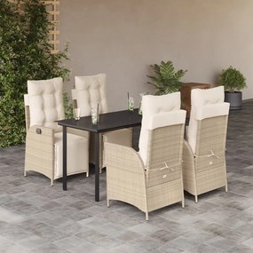 5 részes bézs polyrattan kerti étkezőgarnitúra párnákkal
