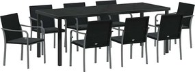 vidaXL Kert étkező szett 9 pcs Fekete és Szürke PE Rattan