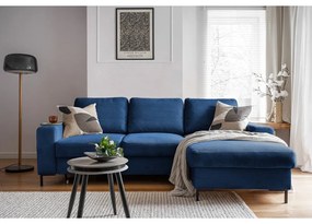 Sötétkék kordbársony kinyitható sarokkanapé (jobb oldali) Lofty Lilly – Miuform