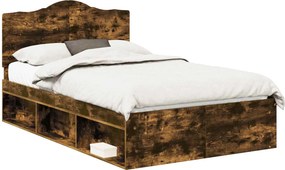vidaXL Ágykeret fejtámlával Füstölt tölgy 120 x 200 cm Tömör fenyőfa