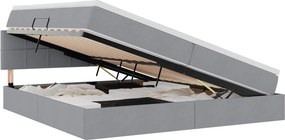 vidaXL Ágy tárolóval és matraccal Világosszürke 200 x 200 cm Faanyag
