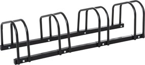 HOMCOM Bicikliállvány - Többhelyes Bicikli Tartó - Időjárásálló, Tartós, Padló- és Falra Szerelhető Acél, 4 Biciklihez, Fekete, 110 x 33 x 27 cm | Aos