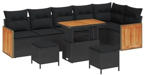 vidaXL Kerti Kanapé Szett 9 pcs Fekete Poli Rattan és Porfestett Acél