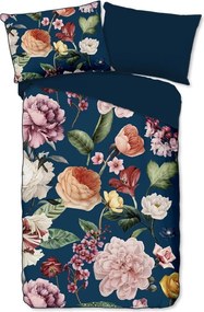 Sötétkék egyszemélyes pamut-szatén ágyneműhuzat 140x200 cm – Descanso