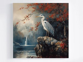Vászonkép Canvas Madár Kócsag Tájkép Vízesés Ősz Ázsia 80x80