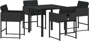 vidaXL Kert étkező szett 5 pcs Fekete polirattan