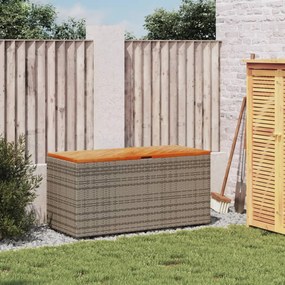 szürke polyrattan és akácfa kerti tárolóláda 110 x 50 x 54 cm