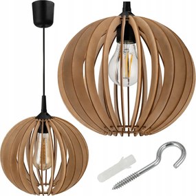 Függőlámpa Mennyezeti Led Csillár E27 Állítható 0-100cm Fa Lámpabúra