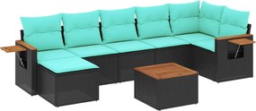 vidaXL 8 részes fekete polyrattan kerti ülőgarnitúra párnával