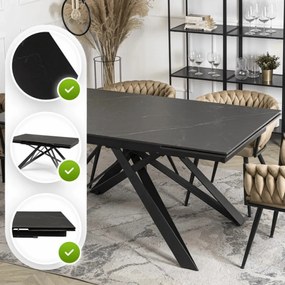 Fekete Márványhatású, Bővíthető Kerámia Étkezőasztal MAXIME 160-240 cm