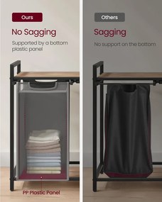 Szennyeskosár, 2 rekeszes szennyestartó, 2 × 46 l, 73 × 33 × 72 cm, tevebarna és szürke