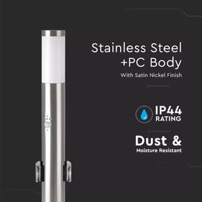 Kültéri érzékelős lámpa + 2 aljzat 1xE27/60W/230V IP44 60cm matt króm