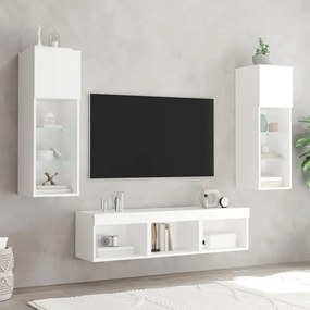 5 darab fehér szerelt fa fali TV-bútor LED-del