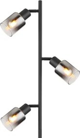 Globo 54308S Állólámpa fém fekete matt, füstszínű üveg, átlátszó futás, fekete PVC kábel, lábkapcsoló a kábelben, ø: 230mm, M:1540mm, kábelhossz 1800mm, nem tartozék: 3x E14 40W 230V