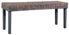 szürke természetes kubu rattan és tömör mahagóni fa pad 110 cm
