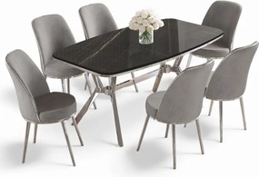 Lena étkezőgarnitúra, fekete márvány-króm, 160 cm – TR240CHR2904
