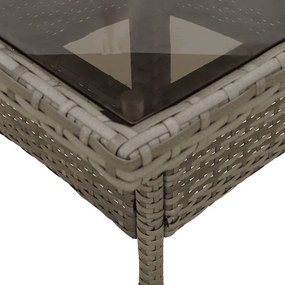 szürke polyrattan üveglapos kerti asztal 80 x 80 x 75 cm