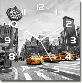 Négyzet alakú üveg falióra Taxi New York 30x30