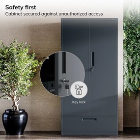 Moduláris többfunkciós fém szekrény két fiókkal antracit MEGAN 1950 x 900 x 400 mm