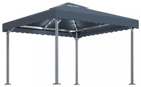 antracitszürke alumíniumpavilon LED fényfüzérrel 300 x 300 cm