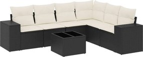 vidaXL 7 részes fekete polyrattan kerti ülőgarnitúra párnával