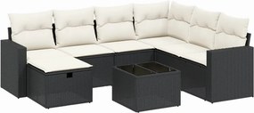vidaXL 8 részes fekete polyrattan kerti ülőgarnitúra párnákkal