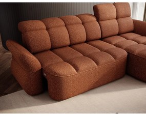 Terrakotta színű bársony kinyitható-tárolóhelyes sarokkanapé (jobb oldali-heverő résszel) Beneth – ELTAP
