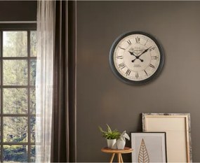 Globo B992521 Falióra, fekete műanyag, üveglap, Óra, római számokkal ellátott számlap, ø: 580 mm, M: 580 mm, elem nélkül