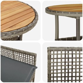 Étkező bútor szett 5-ös szett Szürke Rattan, Üveg Tartós