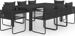 vidaXL 9 részes fekete PVC rattan kerti étkezőgarnitúra
