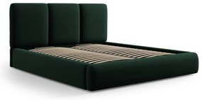 Sötétzöld bársony kárpitozott ágyneműtartós franciaágy ágyráccsal 140x200 cm Brody – Mazzini Beds