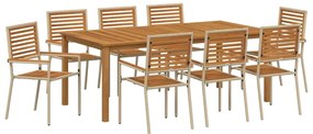 vidaXL Kert étkező szett 9 pcs Bézs Tömör Akácfa