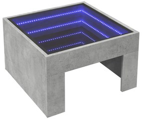 Betonszürke végtelen hatású LED-es dohányzóasztal 50x50x30 cm