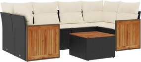 vidaXL 7 részes fekete polyrattan kerti ülőgarnitúra párnával