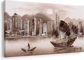 Kép - Victoria Harbour, Hong Kong, szépia hatás (90x60 cm)