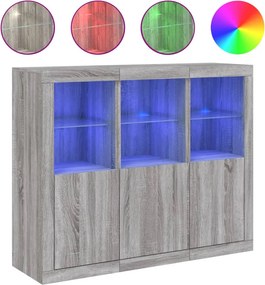 vidaXL 3 db szürke sonoma színű szerelt fa tálalószekrény LED-ekkel