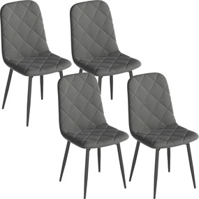 HOMCOM 4 db Modern Étkezőszék, Puhával Borítva Acél Lábakkal, Nappalihoz 45x54x87 cm Szürke | Aosom