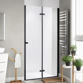 Stuxi Verona Black 80 cm széles csukló zuhanyajtó, 6 mm vízlepergető üveggel, fekete profillal